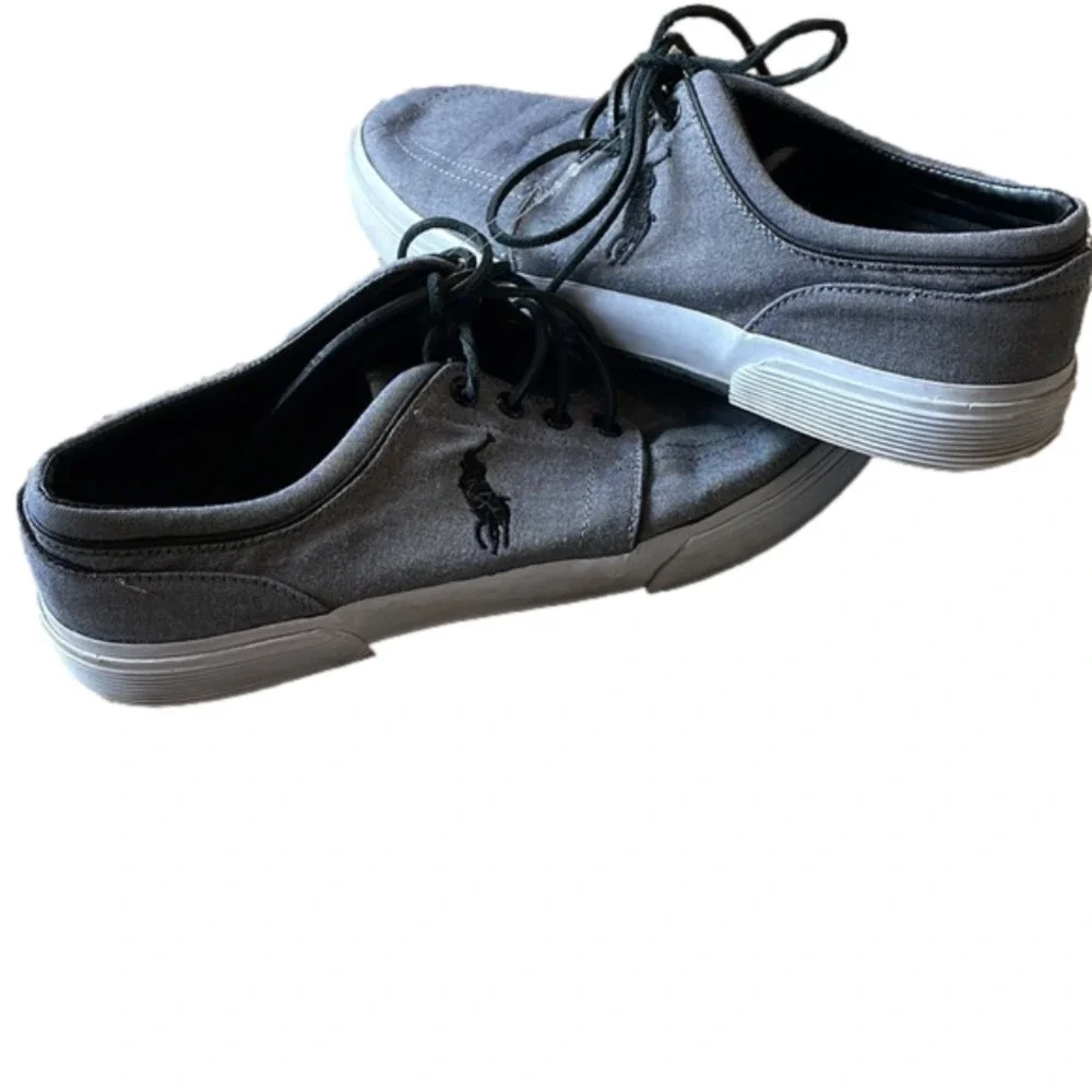 Polo Ralph Lauren Faxon Men’s Gray Canvas Sneakers Low Shoes ~ Sz 11